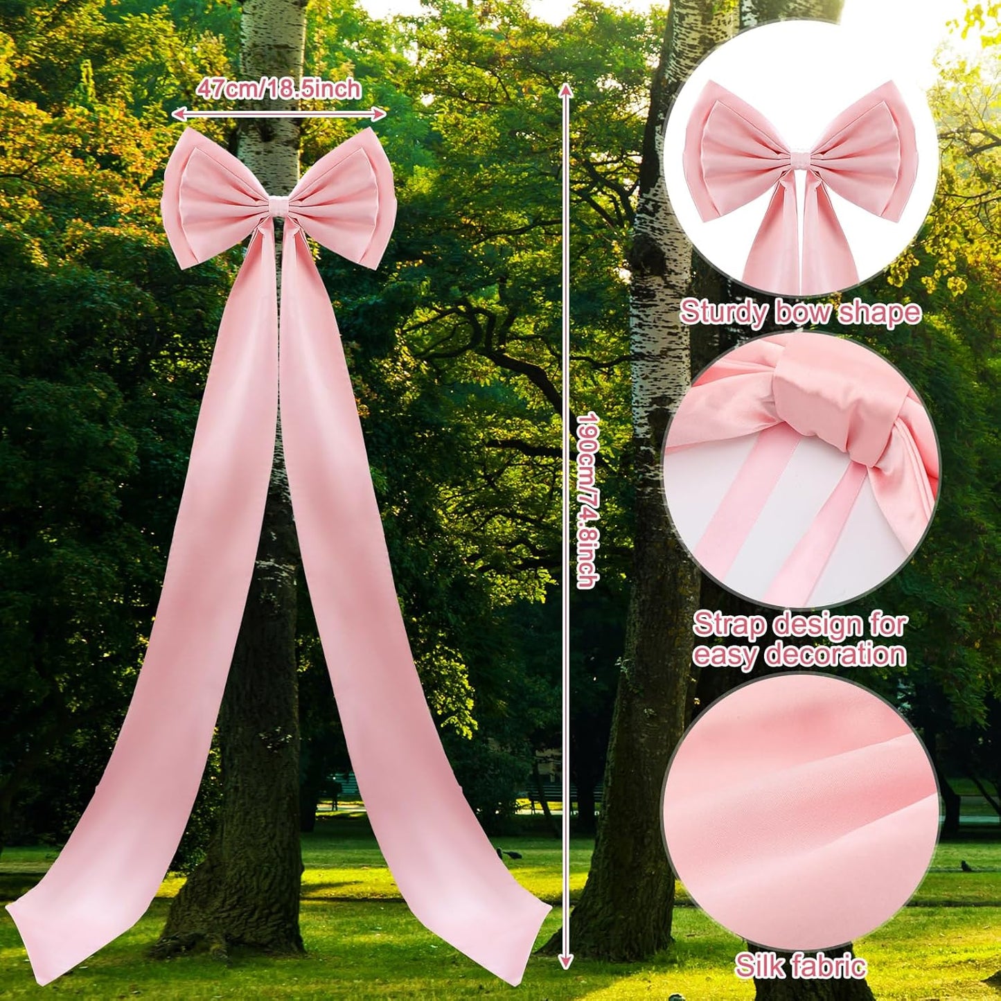 Wavwavw Wedding Bow Decor - Giant Dusty Pink Satin Bows for Room Wall Backdrop | 75x18 Inch