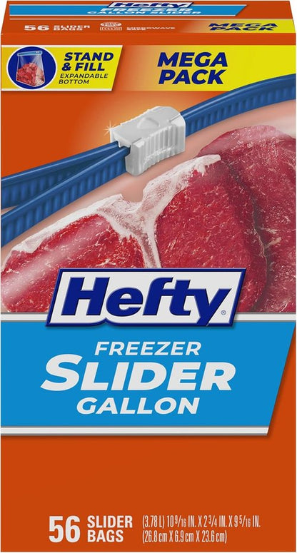 Hefty Slider Freezer Bags - Gallon Size, 56 Count | Durable Kitchen Storage Solution