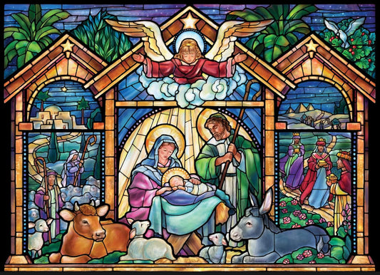 Vermont Christmas Company Advent Calendar Jigsaw Puzzle - 1000 Pieces Stained Glass Nativity Scene