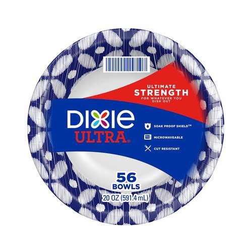 Dixie Ultra® Disposable Paper Bowls, 20 ounce, Dinner Size Printed Disposable Bowls, 56 Count (1 Pack of 56 Bowls),