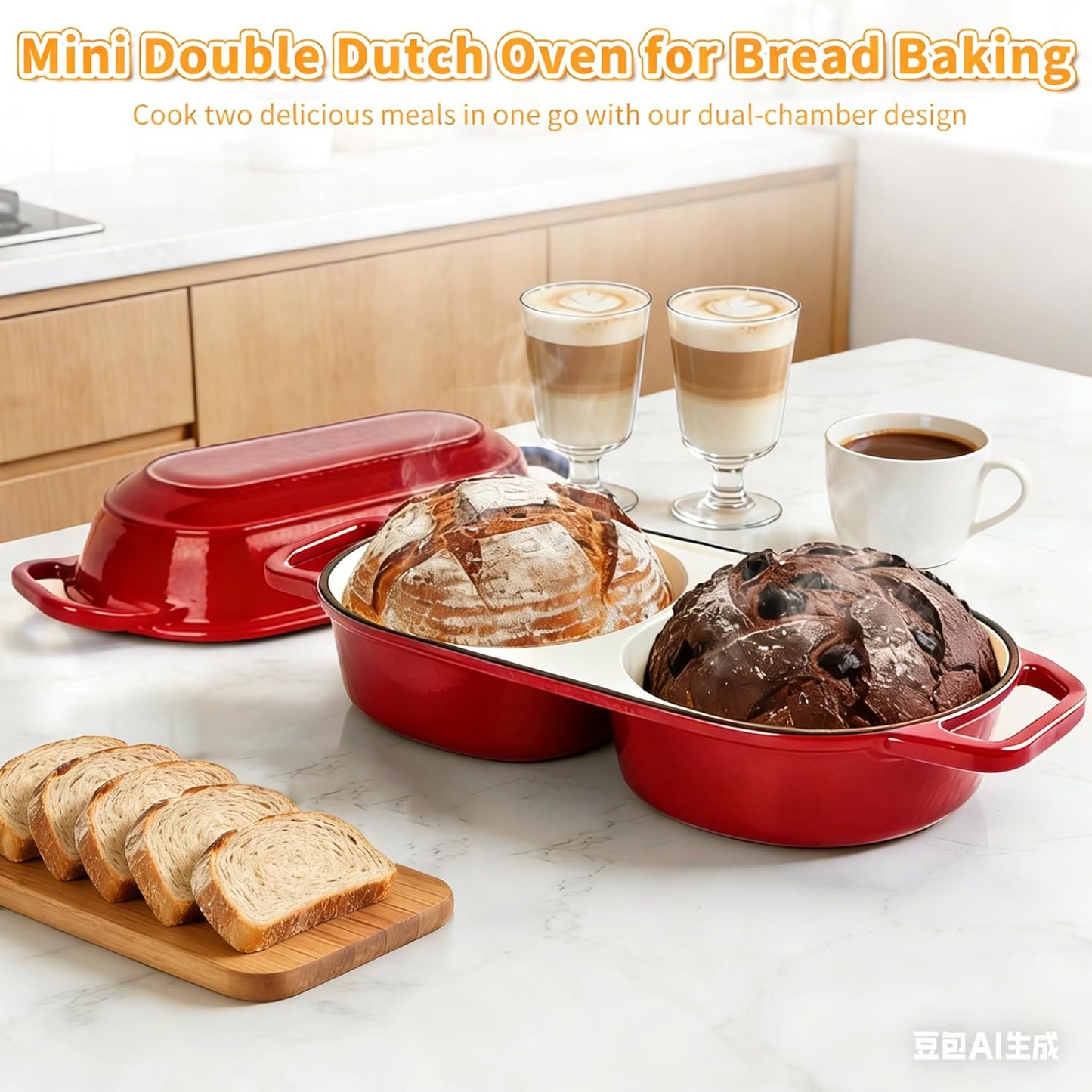 Skiennix Mini Double Dutch Oven - 2.2QT Enameled Cast Iron Pot for Sourdough Baking | Oven Safe to 500°F