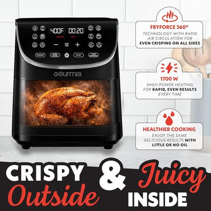 Gourmia Air Fryer - 7 Qt Capacity with LED Display & 12 One-Touch Presets | Nonstick Basket & Crisper Tray, Black