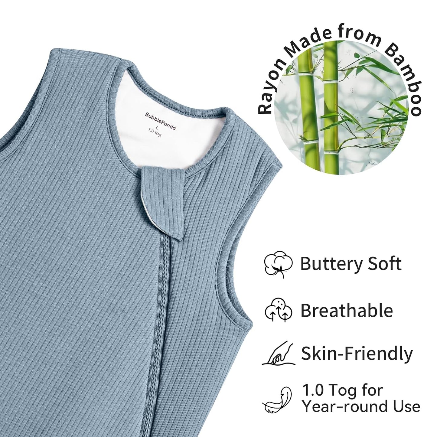 BubblePanda Bamboo Sleep Sack - Breathable 1.0 Tog Infant Wearable Blanket | 0-6 Months, Unisex
