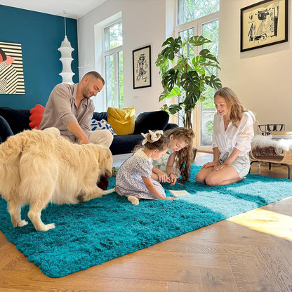 OLANLY Large Area Rug - Soft Fluffy Shaggy Carpet for Living Room & Bedroom | 9x12 Teal Design