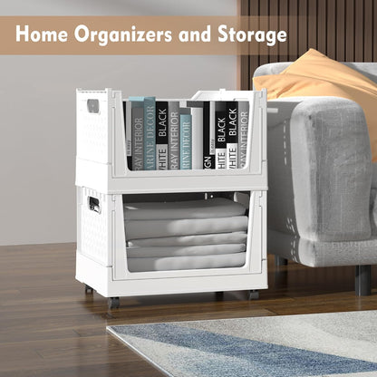 Stackable Storage Baskets by [Brand Name] - 3 Pack Foldable Organizers with Wheels | Versatile Closet & Office Storage