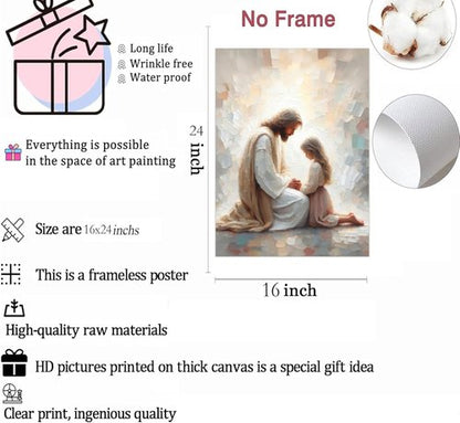 Jesus Wall Art - Christian Spiritual Painting of Jesus Praying with Child | Unframed Religious Decor for Home