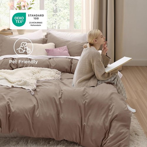 Bedsure Khaki Duvet Cover Set - Extra Soft 3-Piece Full Size Bedding, 80x90 Inches with Zipper Closure & 2 Pillow Shams