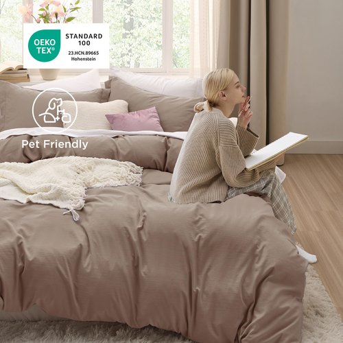 Bedsure Khaki Duvet Cover Full Size - 3 Pieces Prewashed Extra Soft Cotton-Like Polyester Bedding Set, Includes 1 Duvet Cover 80x90 Inches with Zipper Closure & 2 Pillow Shams, Comforter Not Included
