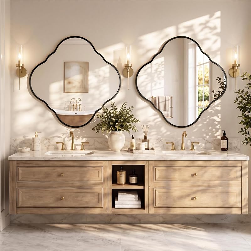 32x32 Inch Irregular Black Bathroom Mirror - Wall Mount with Brushed Aluminum Frame (Variation: Black+31.5"L x 31.5"W)