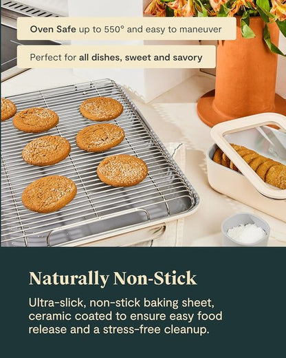 Caraway Non-Stick Ceramic Baking Sheet & Cooling Rack | Non-Toxic, PTFE & PFOA Free - Large 18" x 13" - Cream