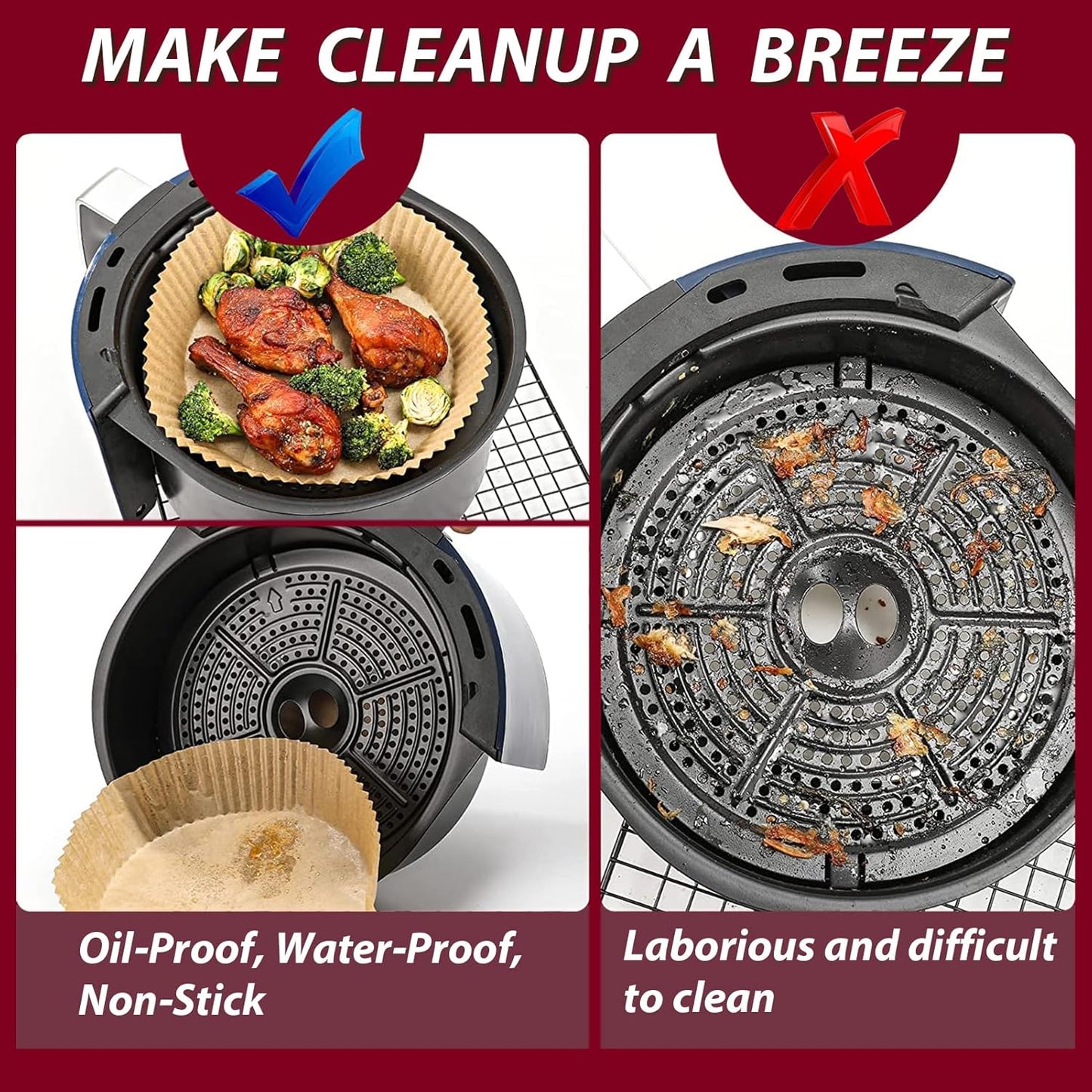 Ninja Air Fryer Liners - Non-Stick Parchment Paper for 4-8QT Baskets | 225PCS Round Liners