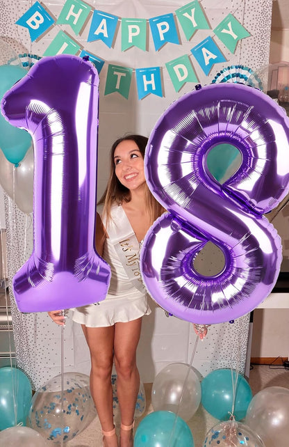 Numbers Balloons - 40 Inch Purple Foil Balloons for Sweet 16 Birthday & Wedding Decor