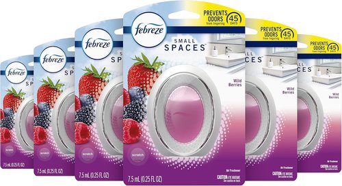 Febreze Small Spaces Air Freshener - Wild Berries Odor Eliminator | Pack of 6 for Strong Odors