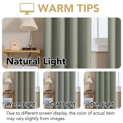 H.VERSAILTEX Linen Curtains 100% Blackout Curtains for Bedroom 84 inch Long Full Light Blocking Nature Linen Blended Window Curtains for Living Room Nickel Grommet (2 Panels, Heathered Dried Sage)