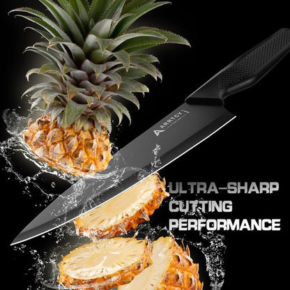 Arrtcy Knife Set - Kitchen Knife Set with Built-in Sharpener - knife block set dishwasher safe 15 piece - Anti-slip Handle - German Stainless Steel - Black,with Gift Box