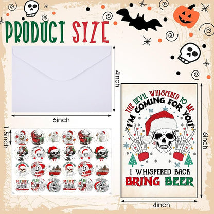 Skeleton Christmas Cards Bulk Set 24 with Envelopes — 12 Designs, 4x6 inches, Blank Inside (Variation: 24+Vintage Christmas Skeleton)