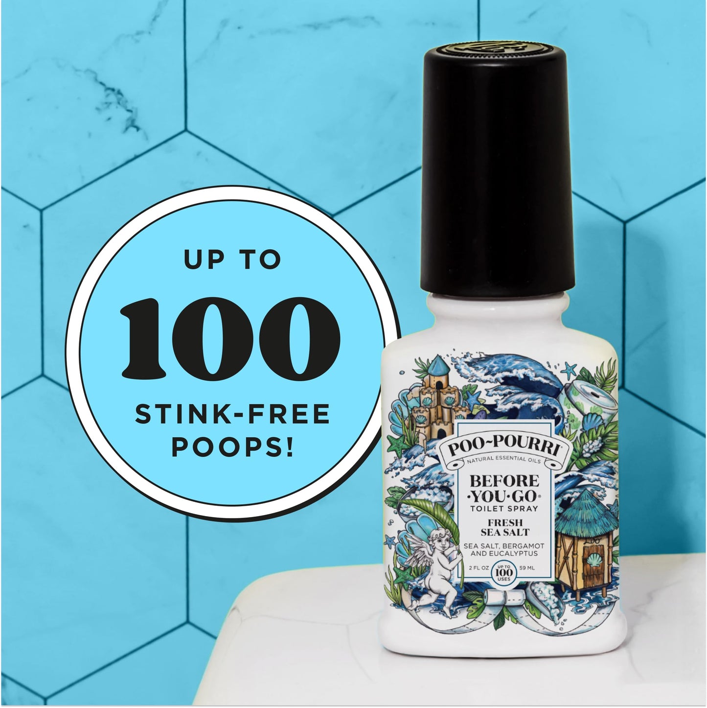 Poo-Pourri Before-You-Go Toilet Spray, Fresh Sea Salt, 2 Fl Oz, Up to 100 Uses, Bathroom Odor Deodorizer with Essential Oils for Home or Work, Travel Essentials, TSA Approved Size, Sea Salt Bergamot