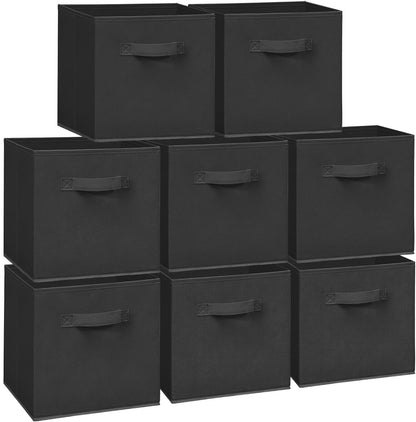 Skiennix 11 Inch Fabric Storage Cubes - Sturdy Foldable Bins for Clothes & Blankets | 8 Pack, Black