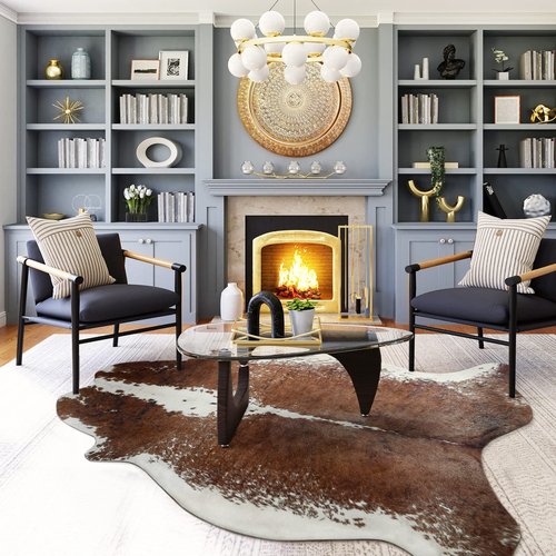 Easycozy Faux Cowhide Rug Large Cow Print Rug 4.6 x 5.2 Feet Thickened Elastic Cowhide Rug for Bedroom Living Room Home Office Western Decor