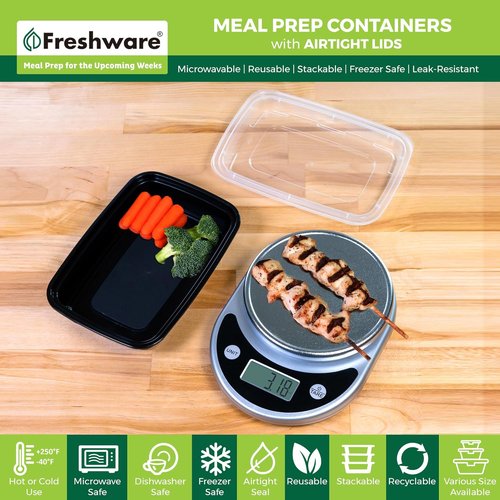 Freshware Meal Prep Containers - 15 Compartment Food Storage Boxes | BPA-Free, Stackable, 28 oz