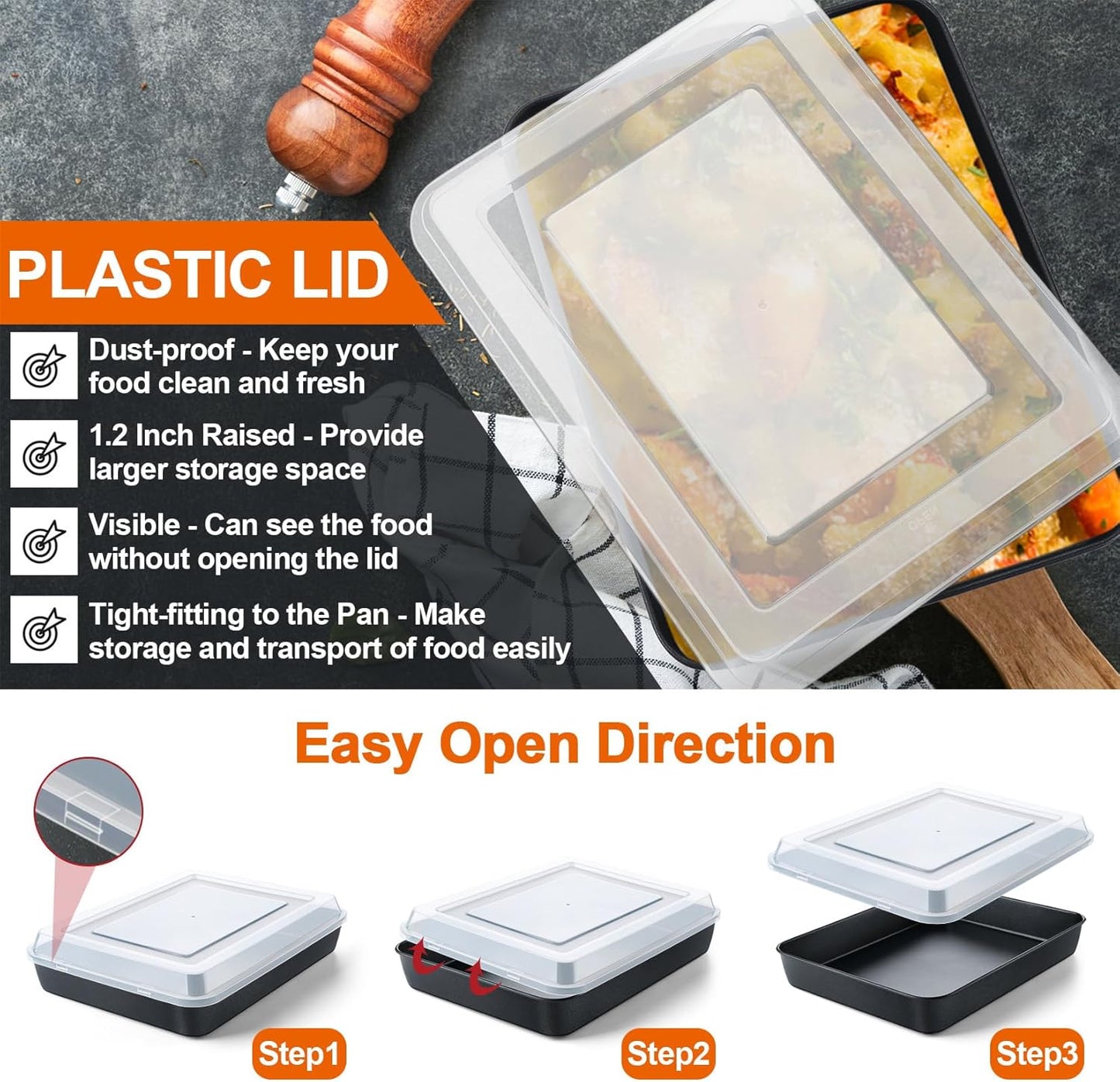 P&P CHEF Toaster Oven Pan - Nonstick Baking & Roasting Tray with Lid | 10.5 Inch, 2-Piece Set