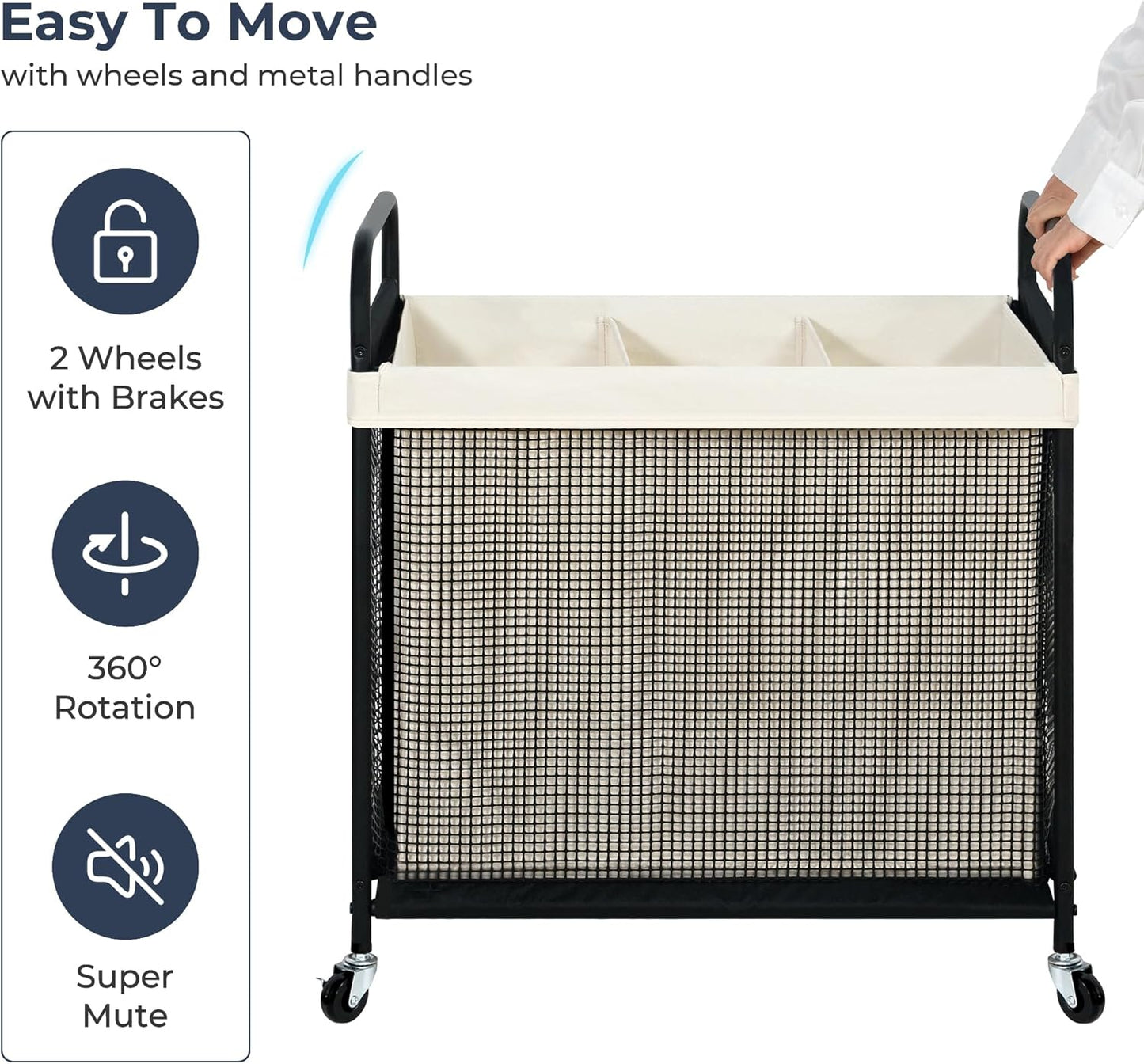 STO STO Laundry Hamper - 120L Rolling Sorter Cart with Removable Liner & Wheels | Ideal for Laundry Room