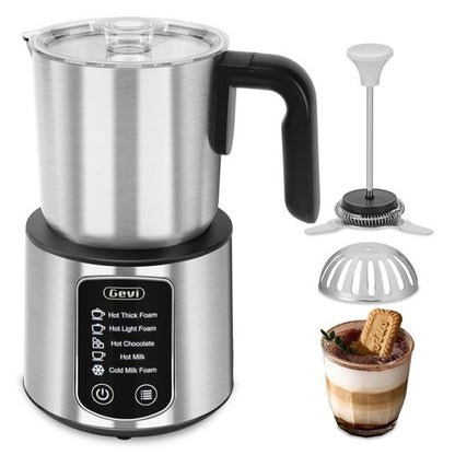 Gevi Hot Chocolate Maker with 5 in 1 Milk Frother and Steamer, Professional Milk Steamer, 17 oz/3.5 oz, Stainless Steel, Hot and Cold Milk Frother for Latte, Macchiato, Cappuccino and Hot Chocolate