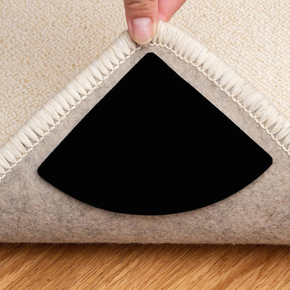 Skiennix Reusable Rug Pad Grippers - Washable Non-Slip Carpet Tape for Hardwood & Tile Floors | 4 Pcs, Black