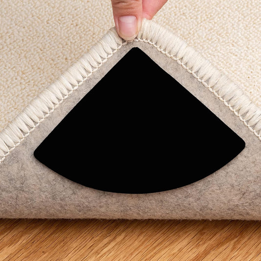 Skiennix Reusable Rug Pad Grippers - Washable Non-Slip Carpet Tape for Hardwood & Tile Floors | 4 Pcs, Black