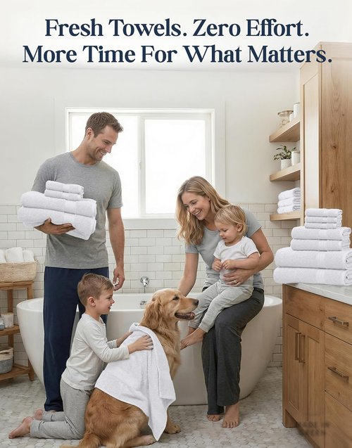 LANE LINEN 100% Cotton Towel Set - Soft, Absorbent & Durable | 24-Piece Hotel Quality in White