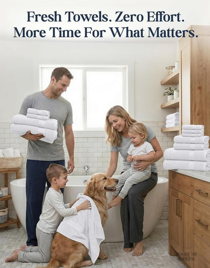 LANE LINEN 100% Cotton Towel Set - Soft, Absorbent & Durable | 24-Piece Hotel Quality in White