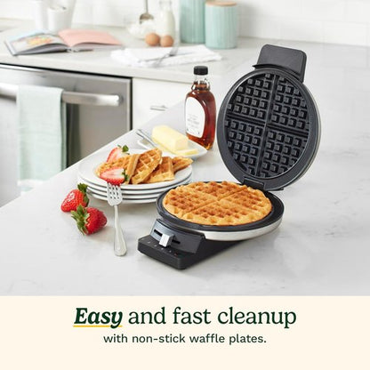 Cuisinart Waffle Maker - 1250W Round Classic Iron with 5-Setting Adjustable Browning Control | Brushed Stainless