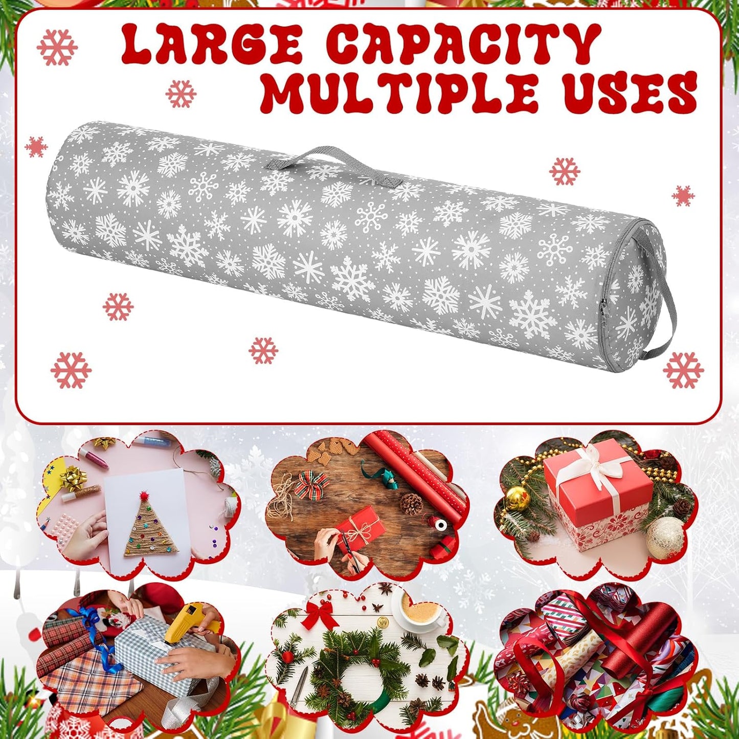Xuniea Christmas Wrapping Paper Storage Bags - 40-Inch Snowflake Organizer for Crafts & Gifts