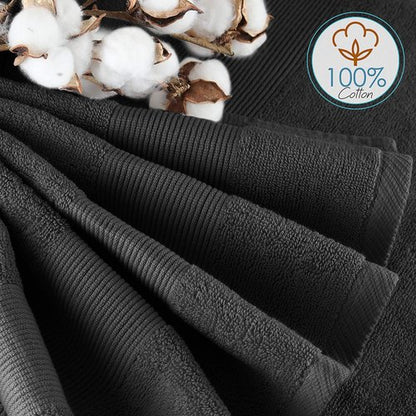 Hearth & Harbor Bath Towels - Luxury 100% Ring Spun Cotton Set of 6 | Ultra Soft & Highly Absorbent - Black