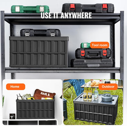 VEVOR 65L Collapsible Storage Bins - Stackable Utility Crates with Lids for Organizing Tools, Food & More
