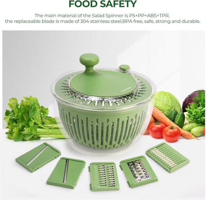 SUSTEAS Large Salad Spinner - Efficient Vegetable & Fruit Wash Bowl with 5 Blade Slicer | 4.25Qt Capacity