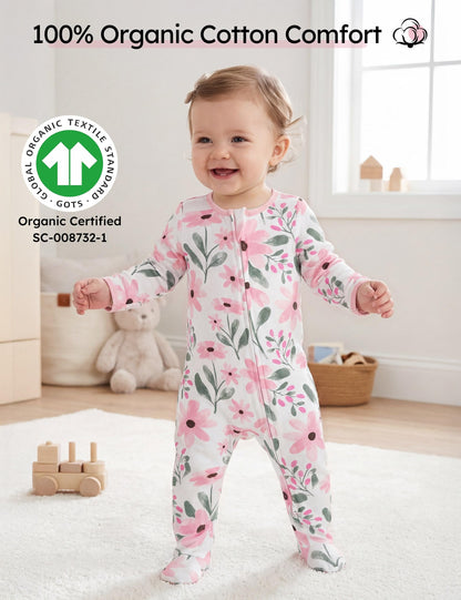Yoofoss Baby Pajamas 100% Organic Cotton Baby Sleepers for 0-3 Months Boys Girls Clothes, 3-Pack Soft infant Toddler Footed PJs with Mitten Cuffs, Zipper Footies Pajamas