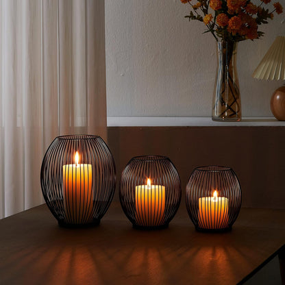 OLEEK Outdoor Candle Holders - Black Wire Pillar Holder for Patio & Table Centerpiece - Iron Lantern Decor