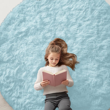 OLANLY Light Blue Round Rugs for Bedroom - Machine Washable, 6 ft Circle Area Rugs for Living Room, Soft and Fluffy Shaggy Carpet for Teen Girl and Boys, Nursery Rooms, Dorms, Home Decor Aesthetic
