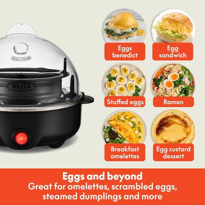 BELLA Egg Cooker - Rapid Boiler & Poacher for Family Meals | Cook Up to 7 Large Eggs, Black