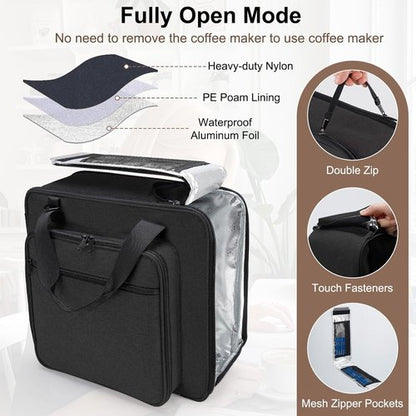 Keurig Portable Coffee Maker Travel Bag - Padded Shoulder Straps & Multiple Storage Bags, Black