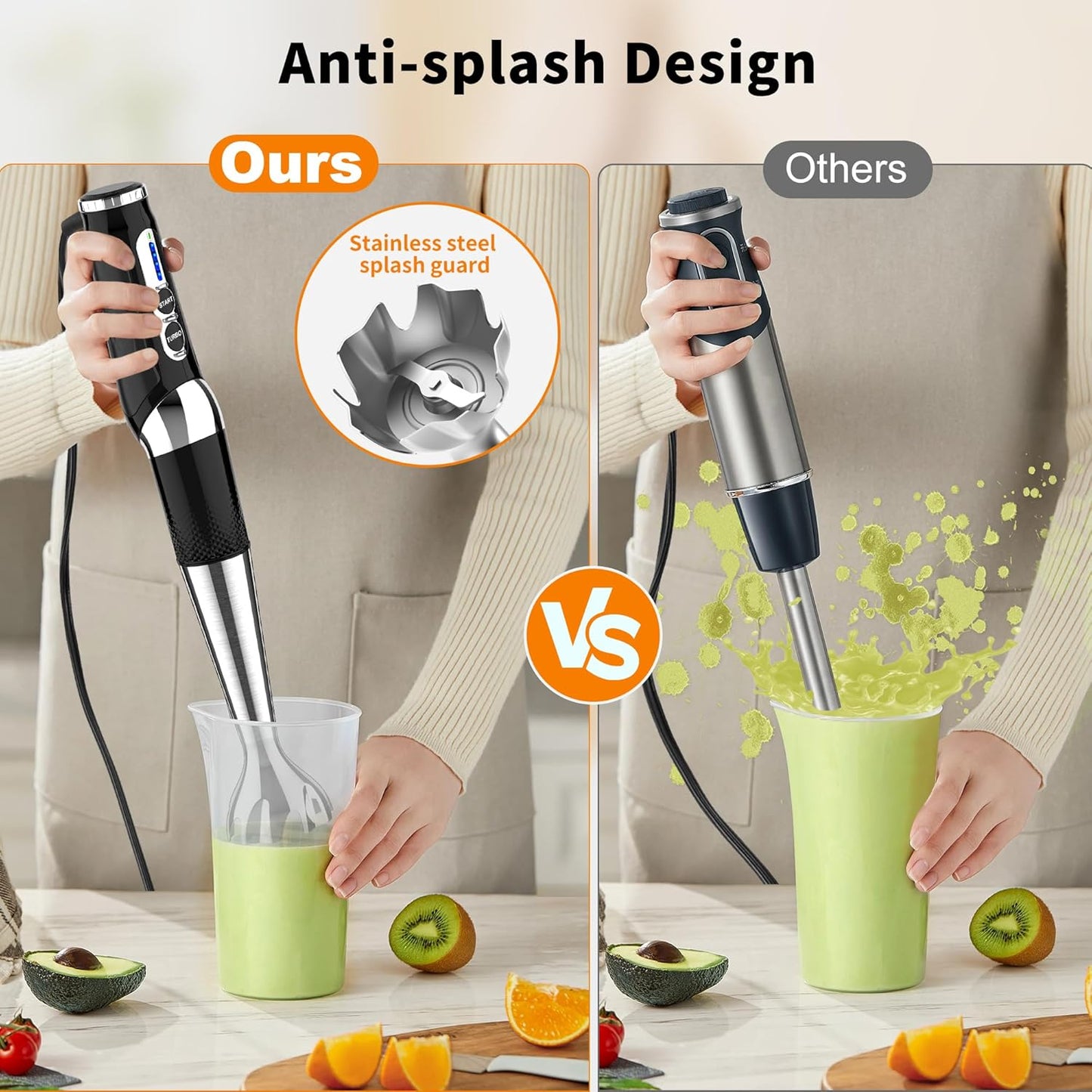 Skiennix Immersion Blender - 21-Speed Handheld Stick Blender with Adjustable Angle & Stainless Steel Blade for Smoothies, Soups, and Baby Food