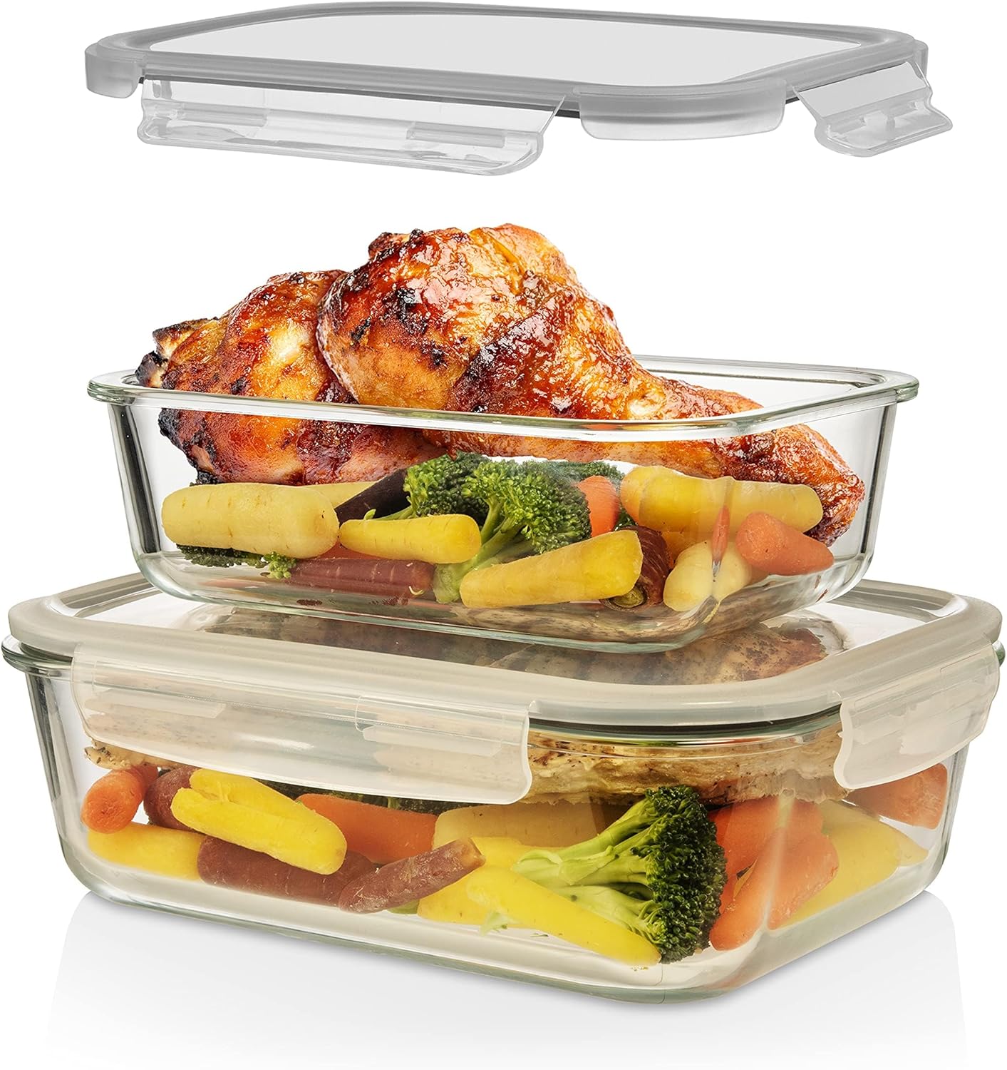 Razab Airtight Large Glass Food Storage Containers - BPA Free, Leak Proof, 4 Pc Set (2700ML & 1520ML)