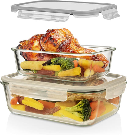 Razab Airtight Large Glass Food Storage Containers - BPA Free, Leak Proof, 4 Pc Set (2700ML & 1520ML)