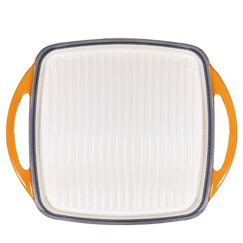 Bruntmor 2-in-1 Square Pumpkin Spice Cast Iron Dutch Oven With Handles, Enamel All-in-One Cookware Set, Braising Pan For Casserole Dish, Crock Pot Covered Cast Iron Skillet