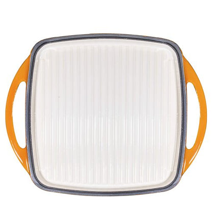 Bruntmor 2-in-1 Square Pumpkin Spice Cast Iron Dutch Oven With Handles, Enamel All-in-One Cookware Set, Braising Pan For Casserole Dish, Crock Pot Covered Cast Iron Skillet