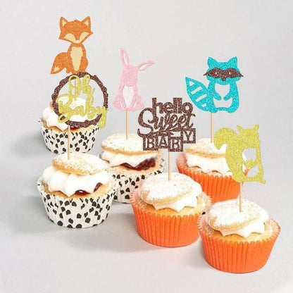 Ercadio Woodland Animals Cupcake Toppers - 24 Pcs Party Decorations for Baby Showers & Birthdays