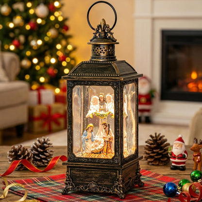 VISFLAIR Christmas Snow Globe - Lighted Angel & Nativity Scene | Musical Water Lantern, Battery or USB Powered Holiday Decor