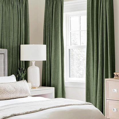 MIULEE 100% Blackout Linen Textured Curtains - Thermal Insulated Olive Green Drapes | 52 x 54 Inch (2 Panels)
