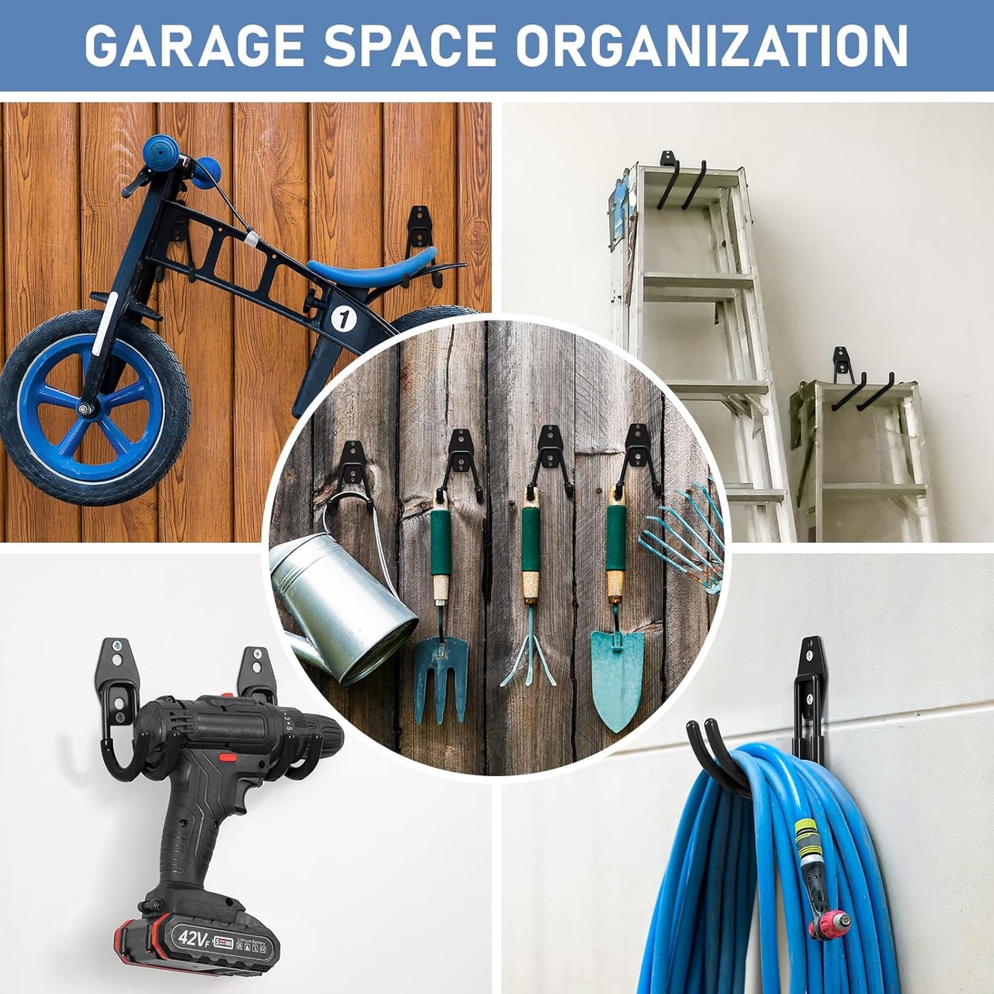 Skiennix Heavy Duty Garage Hooks - Anti-Slip Wall Mount Storage for Bikes, Hoses & Tools | 30 Pack Black